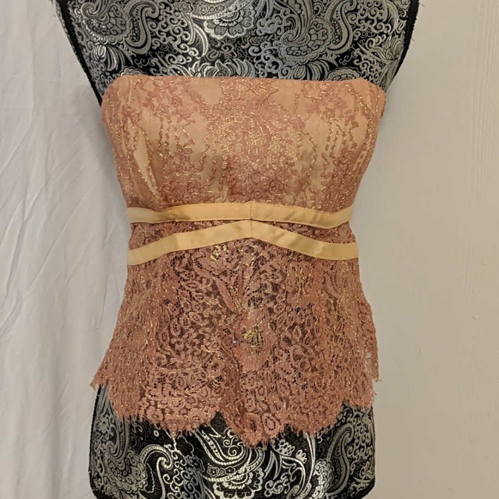 Bebe vintage pink and gold lace top